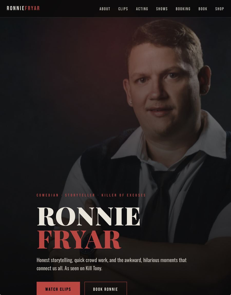 Ronnie Fryar Comedy website screenshot